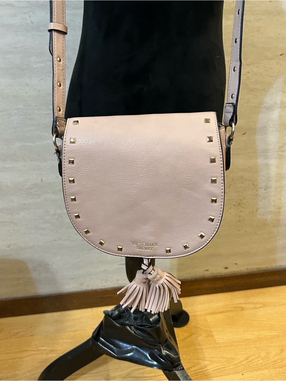 Victoria's Secret Festival Studded Leather Crossbody Saddle Bag W/ Tassels